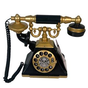 Gemmy Black and Gold Animated Talking Spooky Skull Phone NEW